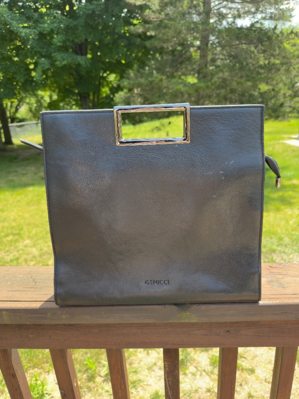 GENICCI Women's Black Clutch Purse w/ Detachable Crossbody Strap Silver Hardware